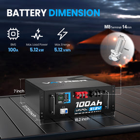 <tc>Vatrer</tc> 51,2 V 100 Ah LiFePO4 Lithium-Solarbatterie, integriertes 100 A BMS, max. 5120 W Ladeleistung, Bluetooth-Version 8