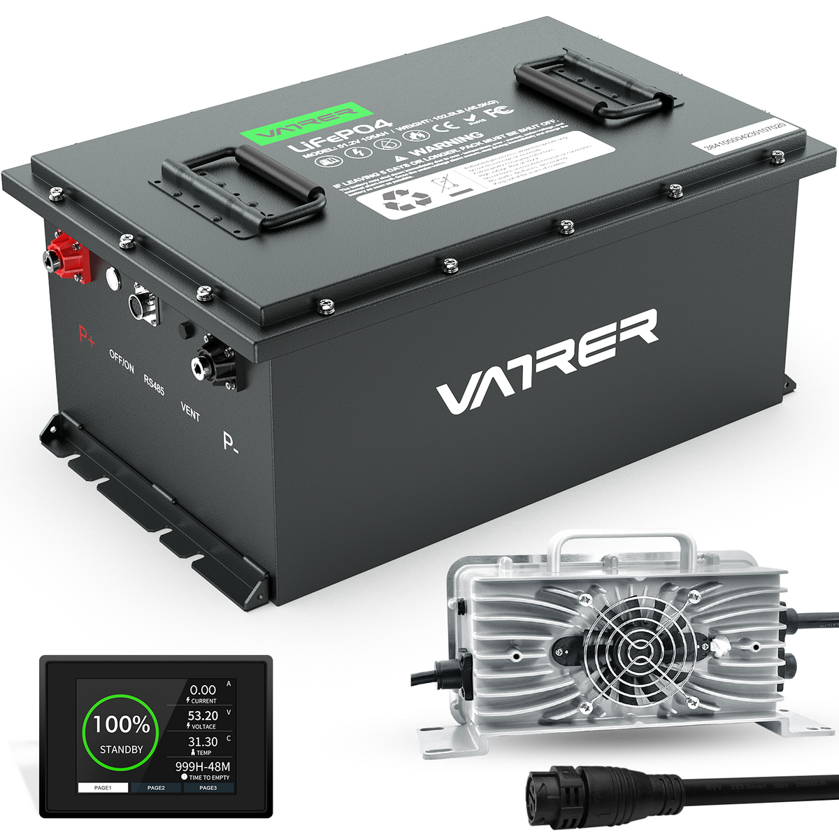 Vatrer 48V 105AH リチウム ゴルフ カート バッテリー、200A BMS、4000+ サイクル LiFePO4 バッテリー、最大 10.24kW 電力 JP 