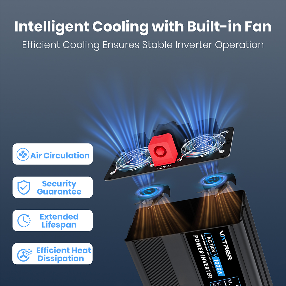 Vatrer 1000W Pure Sine Wave Inverter Built-in Cooling Fan