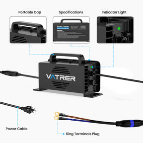 Vatrer 58.4V 20A Intelligent AC-DC  48V Golf Cart  LiFePO4 Battery Charger 8