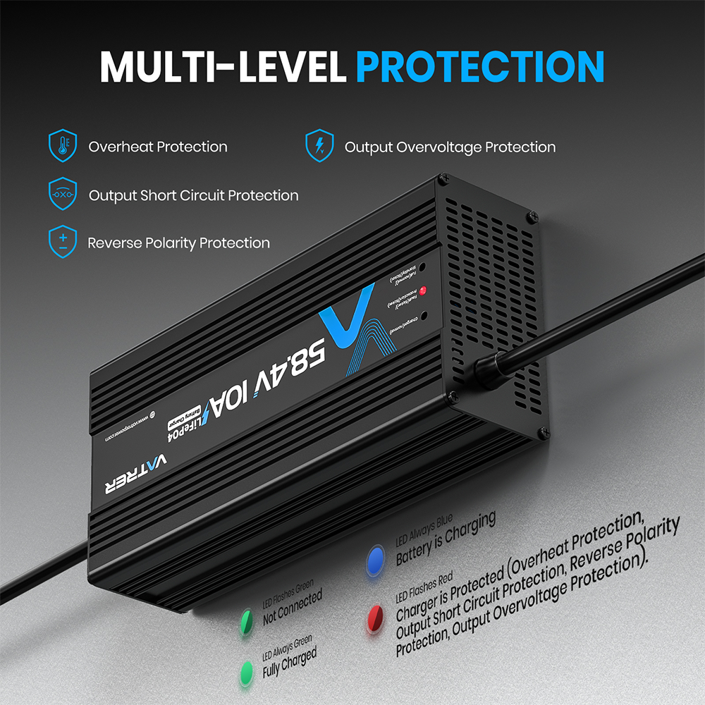 Vatrer 58.4V 10A AC-DC Charger for 48V Lithium Multi-level Protection