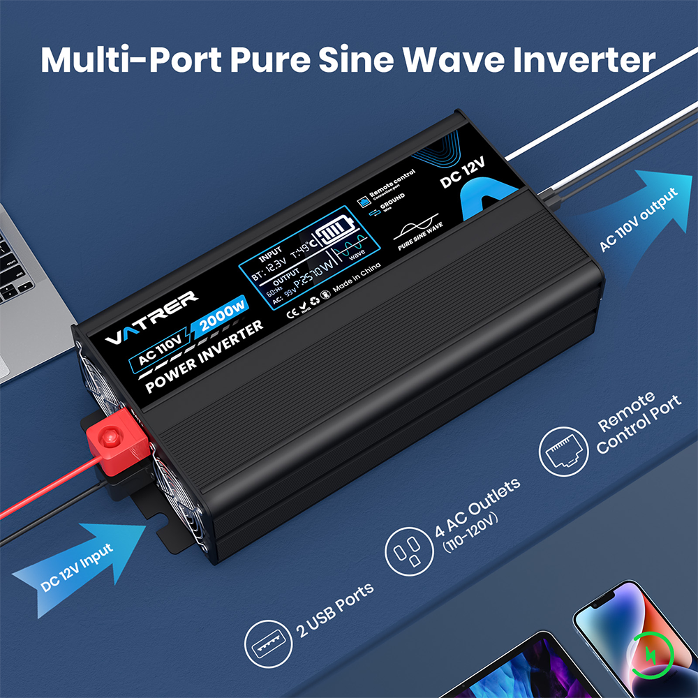 Vatrer 2000W Pure Sine Wave Inverter Multi-port