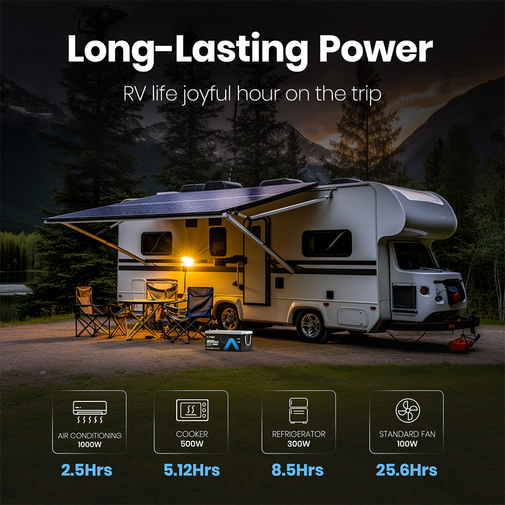 Vatrer 12V 200Ah Bluetooth Self-Heating Lithium RV Battery