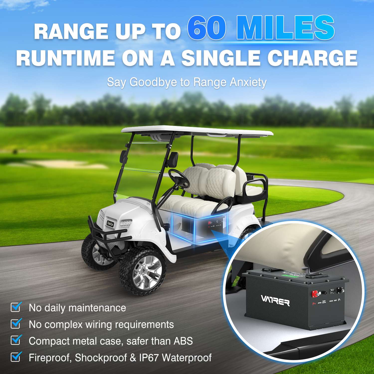 72v golf cart battery 60 miles on a single charge 12