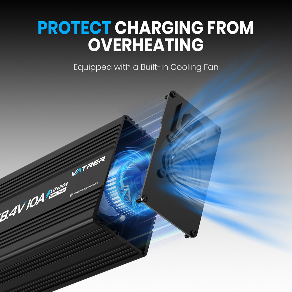 Vatrer 58.4V 10A AC-DC Charger for 48V Lithium Built-in Cooling Fan