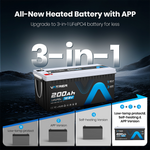 Vatrer 12V 200Ah Bluetooth Self-Heating Lithium Battery 3-in-1