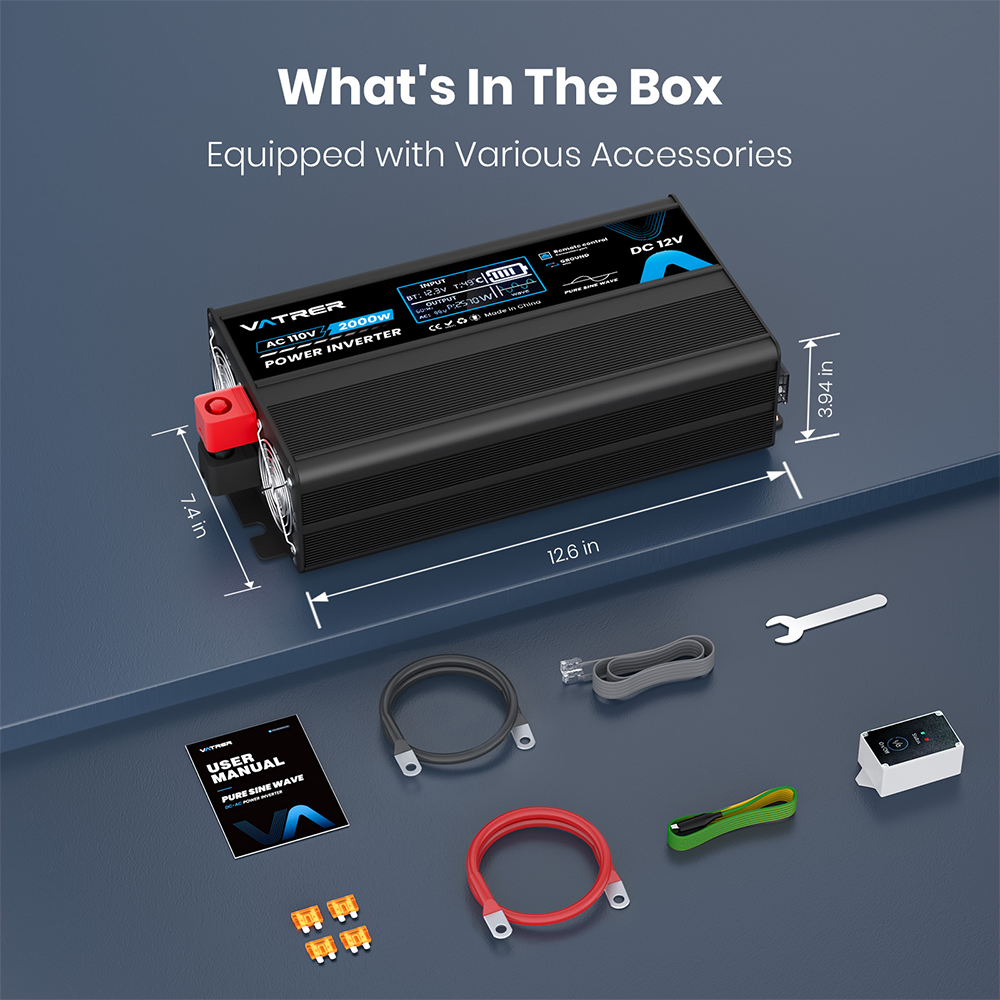 Vatrer 2000W Pure Sine Wave Inverter with Various Accessories