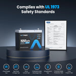 Vatrer 12V 100Ah Group 24 lithium battery compliance UL 1973 Safely Standard