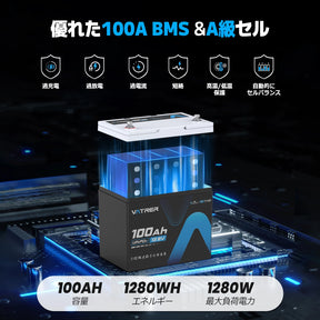 Vatrer 12V 100Ah Group 24 LiFePO4バッテリー｜低温対応・100A BMS搭載 JP 8
