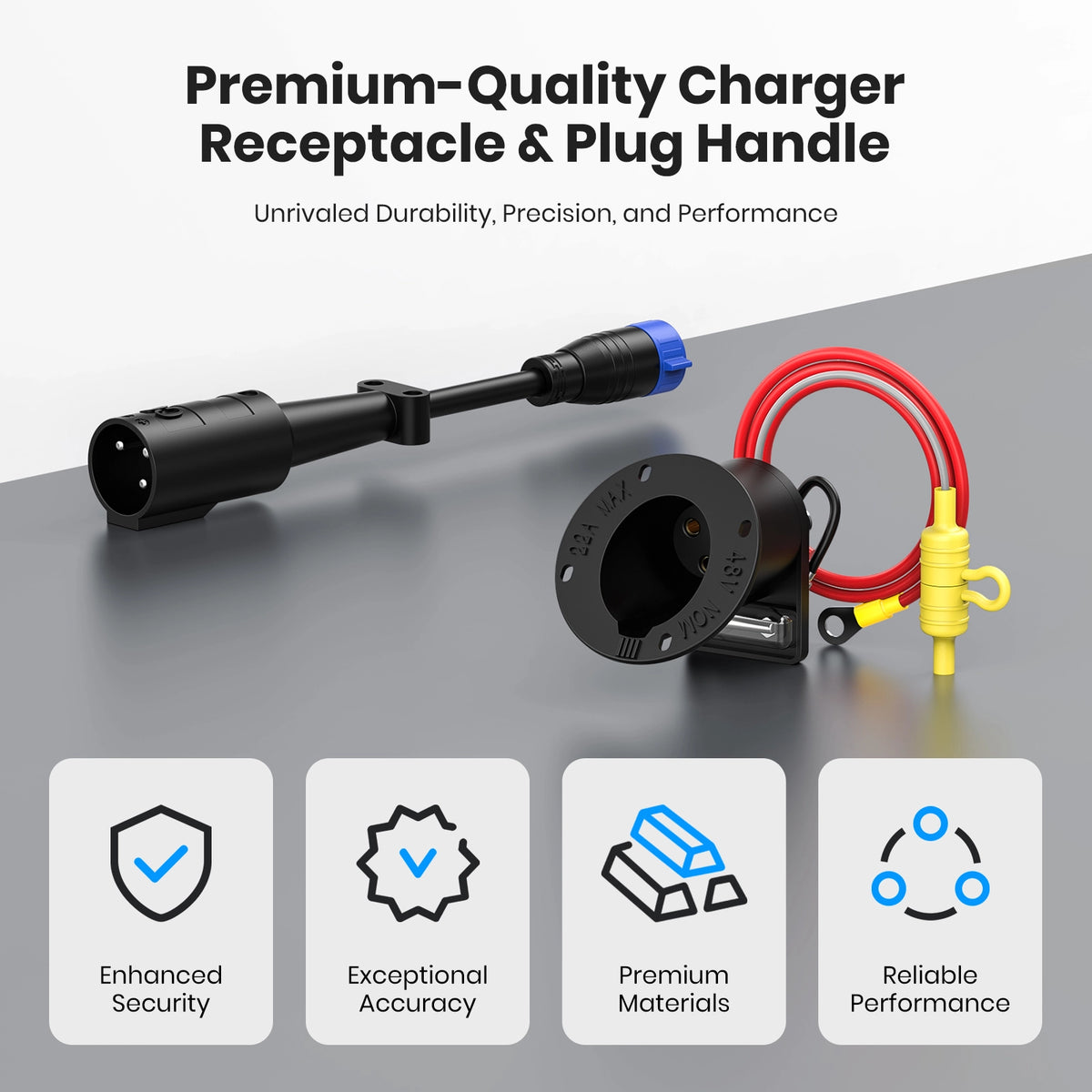 48V Golf Cart Charger Receptacle Charger Plug Charging Port with Fuse & Handle Plug for Club Car DS 1995-UP (Includes Positive and Negative M8 Terminals) 11