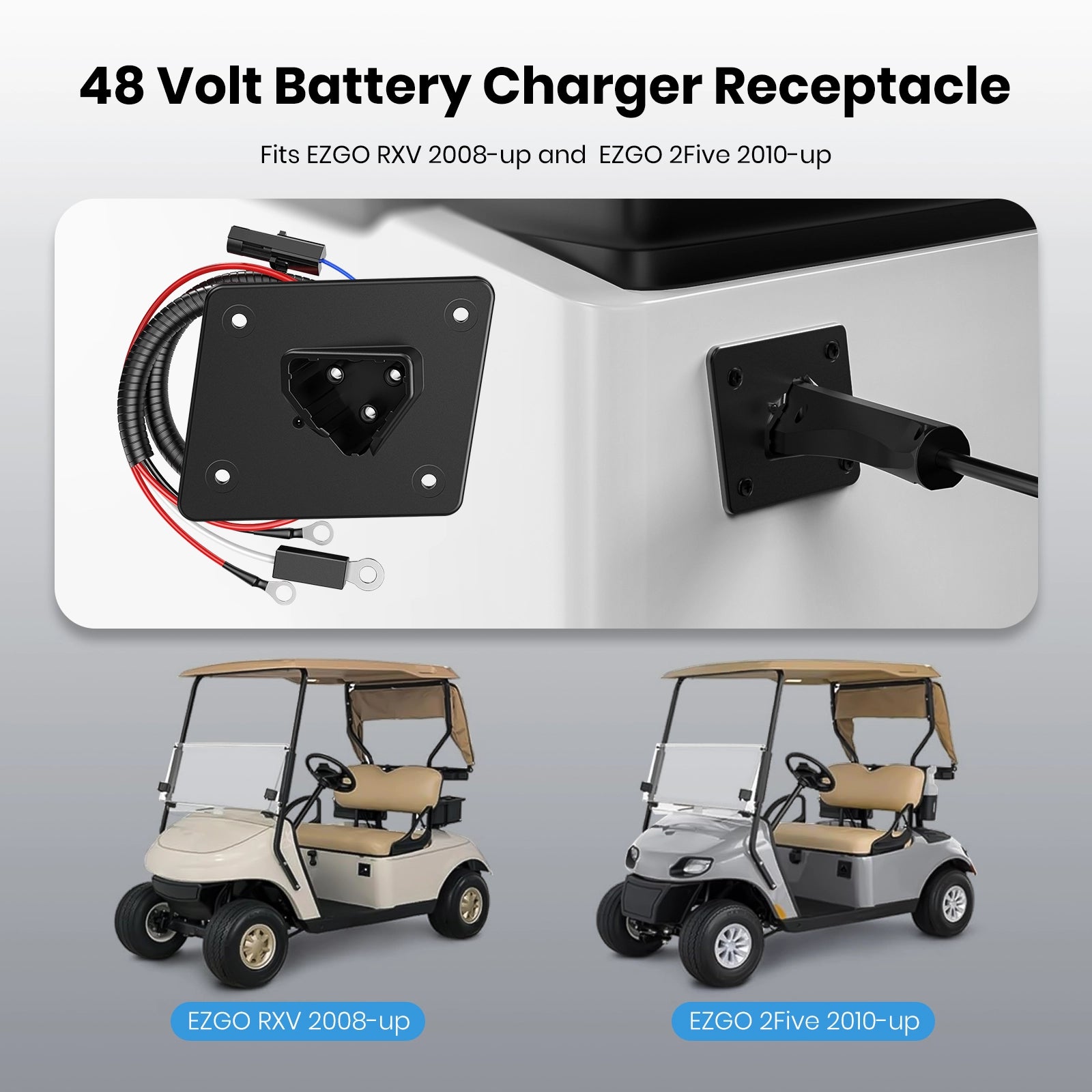 Golf Cart 48V Charger Receptacle & 3-Pin Triangle Charger Plug Handle for EZGO RXV 2008-up & 2010-current 2Five Vehicles 13