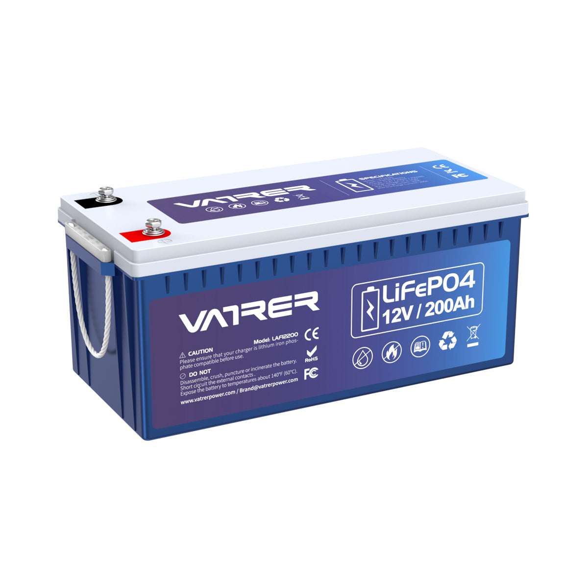 <tc>Vatrer</tc> 12 V 200 Ah Plus-Lithiumbatterie, integriertes 200 A BMS und LiFePO4-Batterien mit Niedertemperaturabschaltung