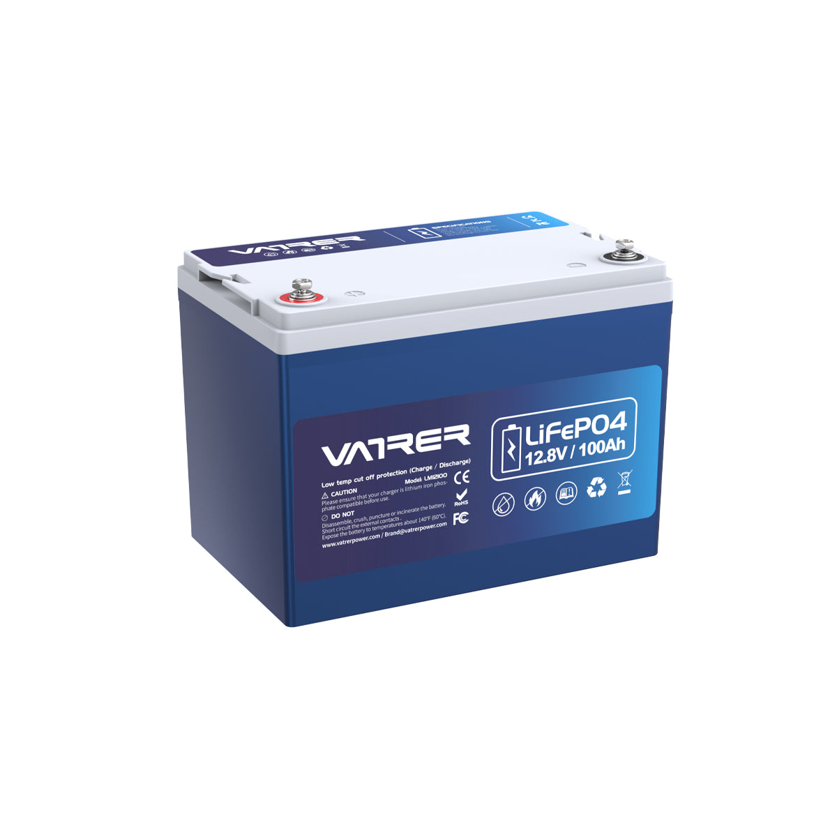 Vatler 12V 100Ah (グループ 24) 低温カットオフ LiFePO4 バッテリー (Bluetooth 付き)