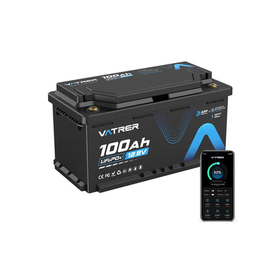 Vatrer 12V 100Ah H190 Bluetooth LiFePO4 Batterie mit 188mm Höhe 1280Wh 5000+ Zyklen Lithium Batterie EU