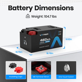 Vatrer 12V 460AH 300A BMS Niedrigtemperatur-Abschaltung LiFePO4 Selbsterhitzende RV-Batterie EU 8