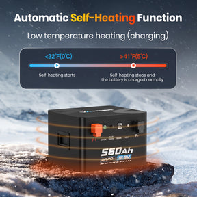 Vatrer 12V 560Ah Self-heating Lithium RV Battery, 7168Wh 300A BMS Heated Battery 8