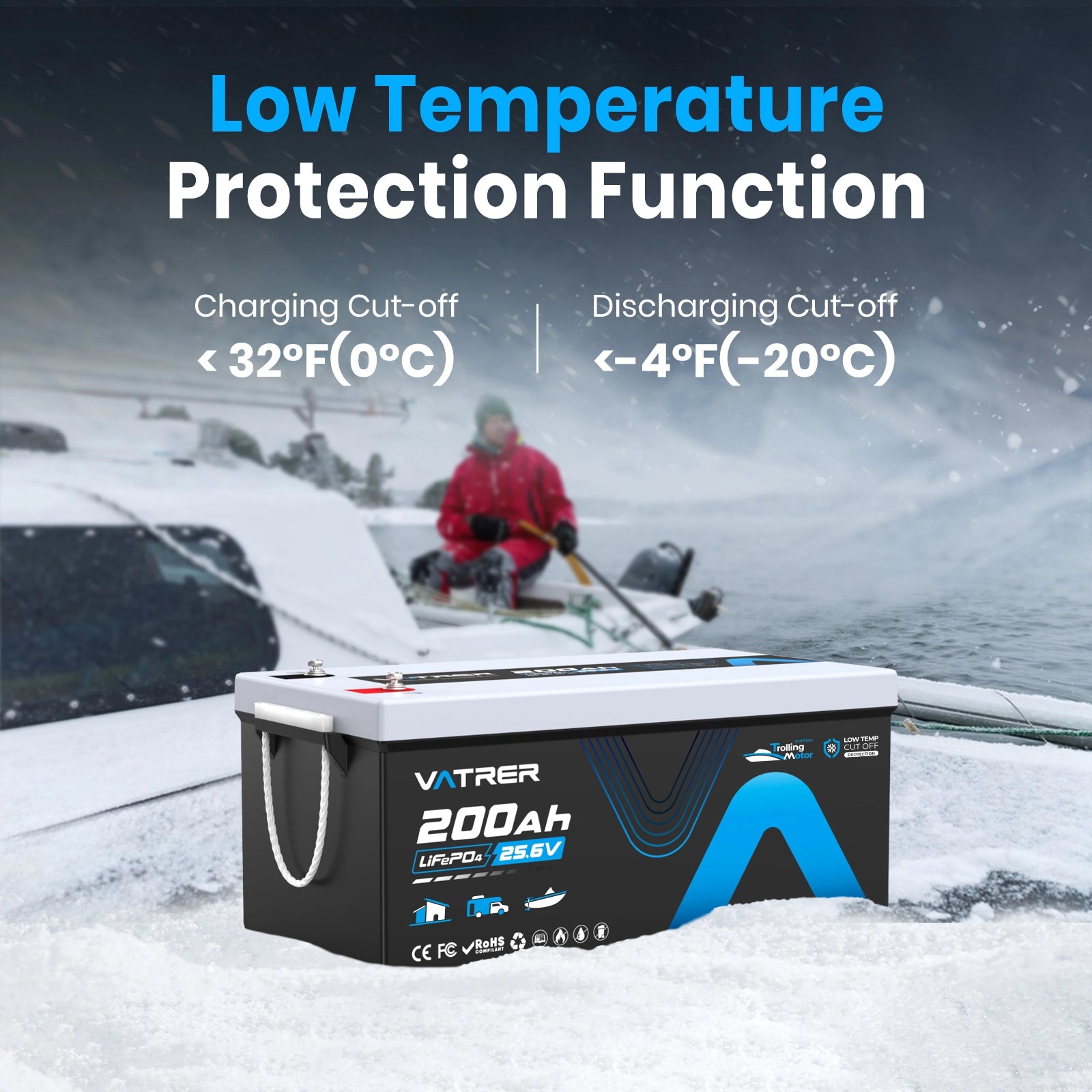 Vatrer 24V 200Ah Trolling Motor LiFePO4 Lithium Battery 13