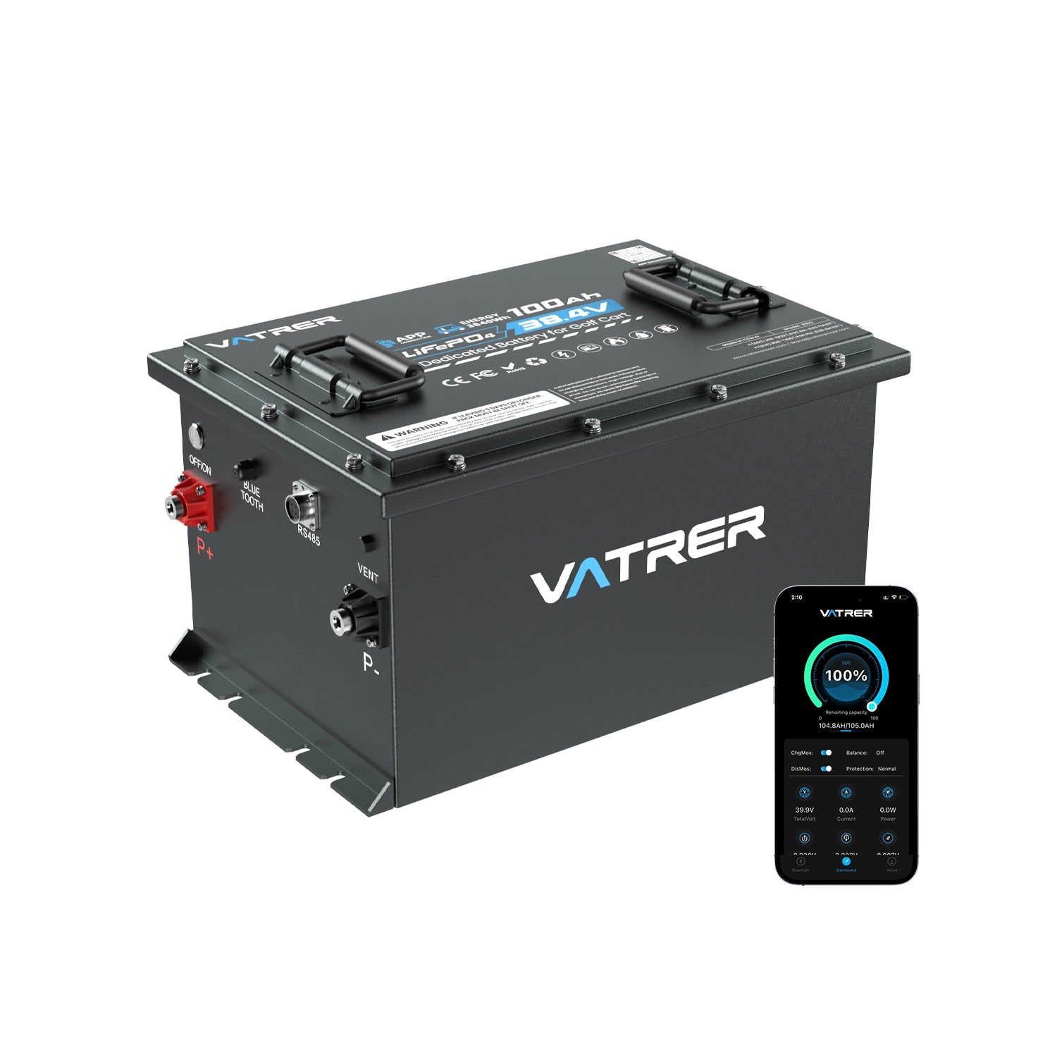 Vatrer 36 Volt 100AH Lithium Golf Cart Battery, 200A BMS, 4000+ Cycles, Max 7.68kW Power Output Lithium Battery 12