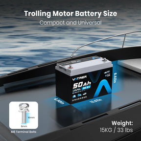Vatrer 36V 50Ah Trolling Motor LiFePO4 Lithium Battery with 1920W, Built-in 50A BMS 8