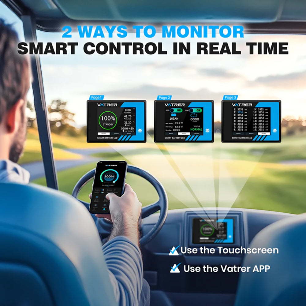 Vatrer 36V 105Ah Lithium Golf Cart Battery 2-ways Monitor