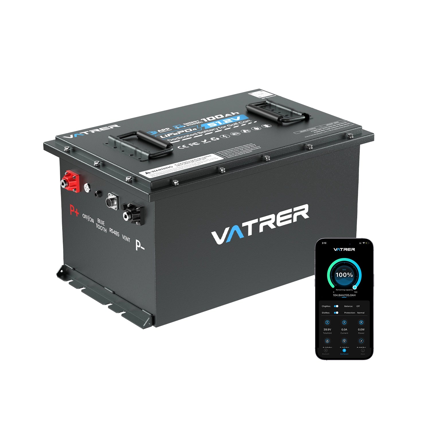Vatrer 48V 100AH LiFePO4 Golf Cart Battery, 200A BMS, 10.24kW Lithium Battery 12