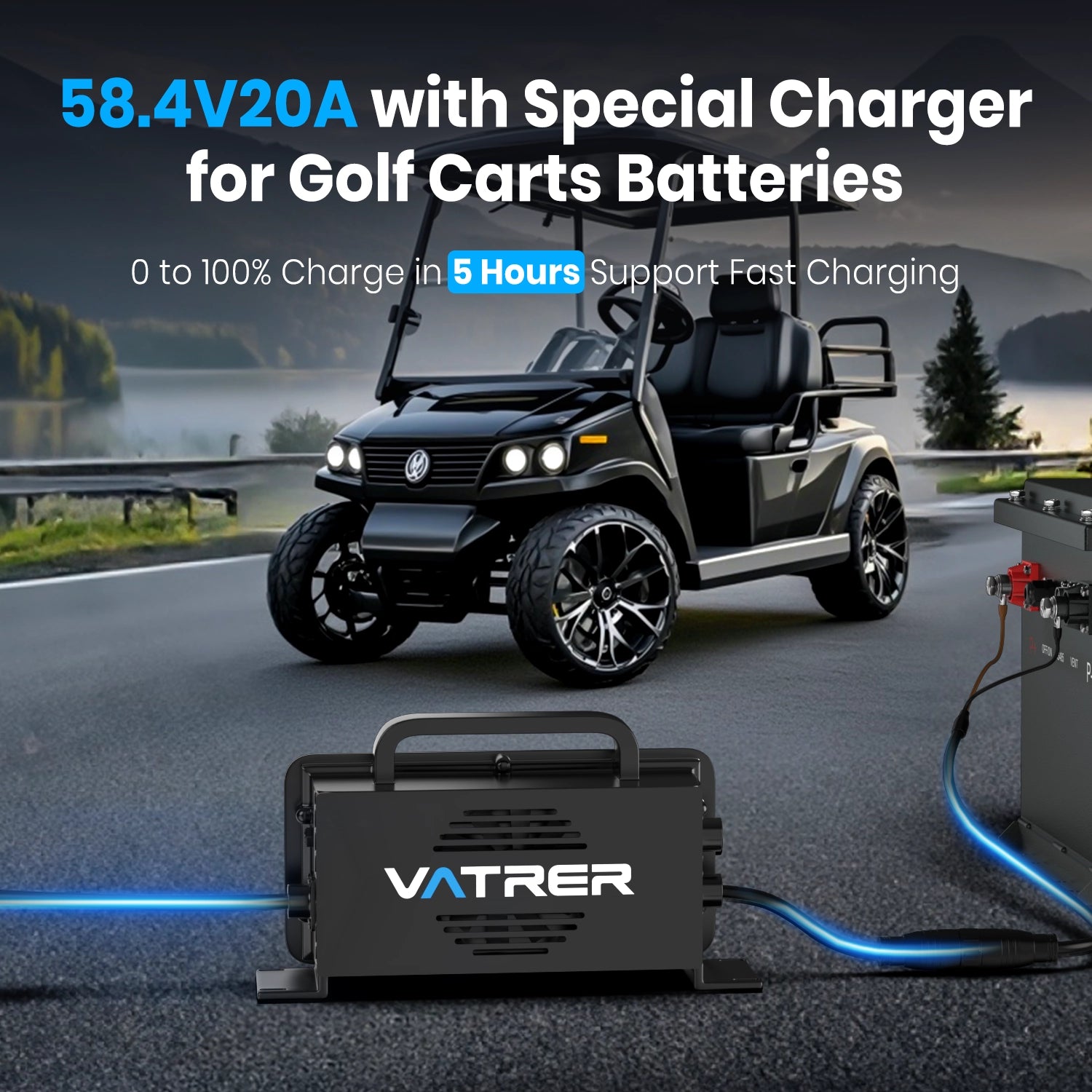 Vatrer 48V 100AH LiFePO4 Golf Cart Battery, 200A BMS, 10.24kW Lithium Battery 12