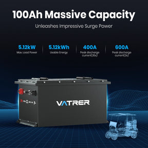 Vatrer 48V 100AH LiFePO4 Golf Cart Battery, 200A BMS, 10.24kW Lithium Battery 8