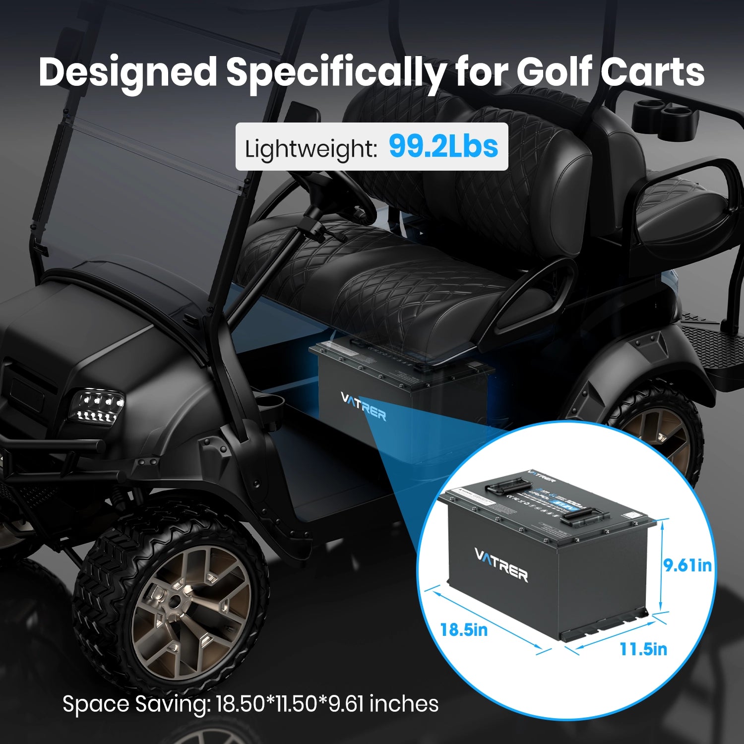 Vatrer 48V 100AH LiFePO4 Golf Cart Battery, 200A BMS, 10.24kW Lithium Battery 12
