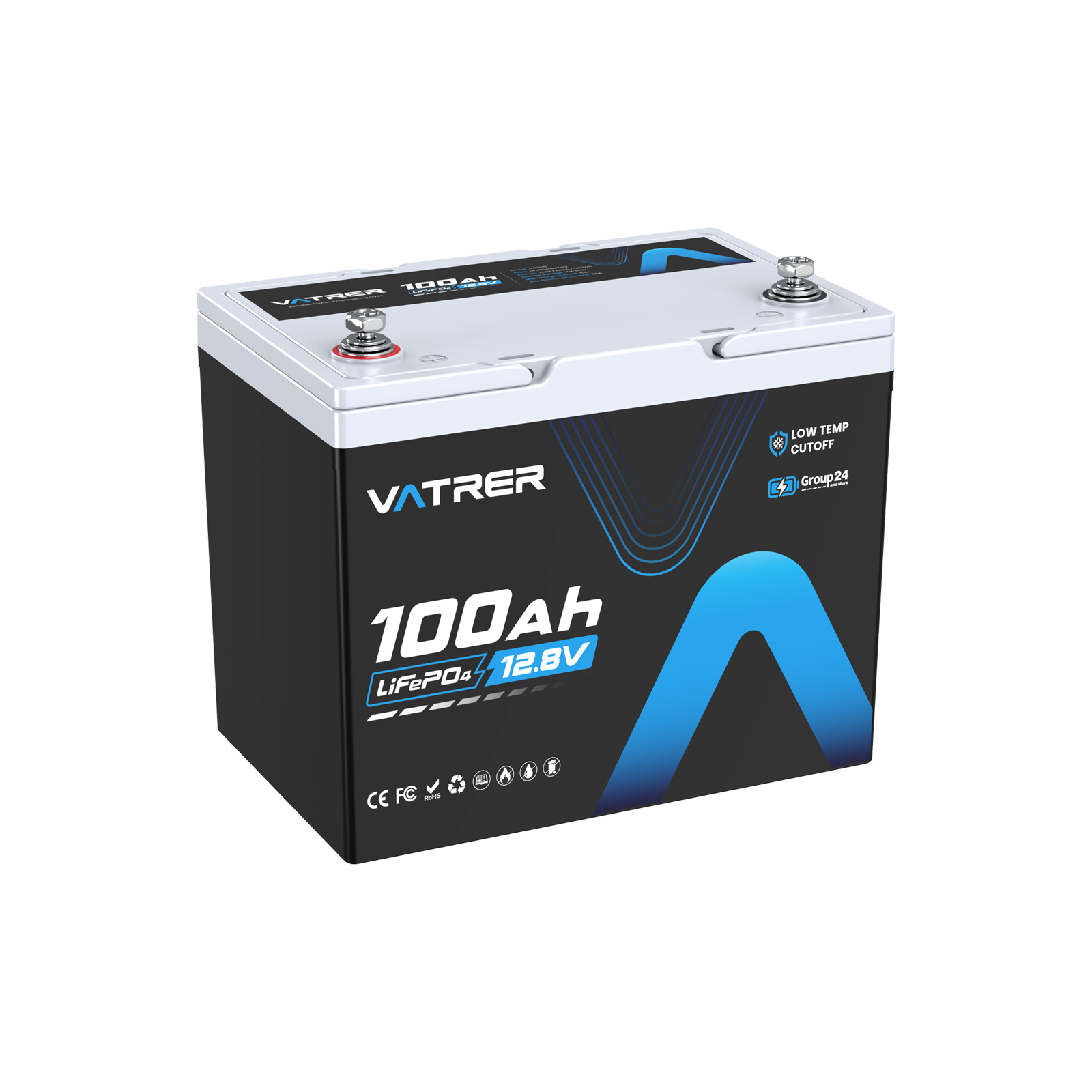 Vatrer 12V 100Ah Group 24 Low Temp Deep Cycle Lithium Battery 13