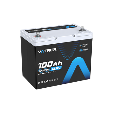 Vatrer 12V 100Ah Group 24 Lithium Battery, 100A BMS Low Temp LiFePO4 Battery CA
