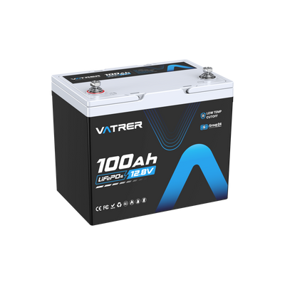 Vatrer 12V 100Ah Group 24 Lithium Battery, 100A BMS Low Temp LiFePO4 Battery CA