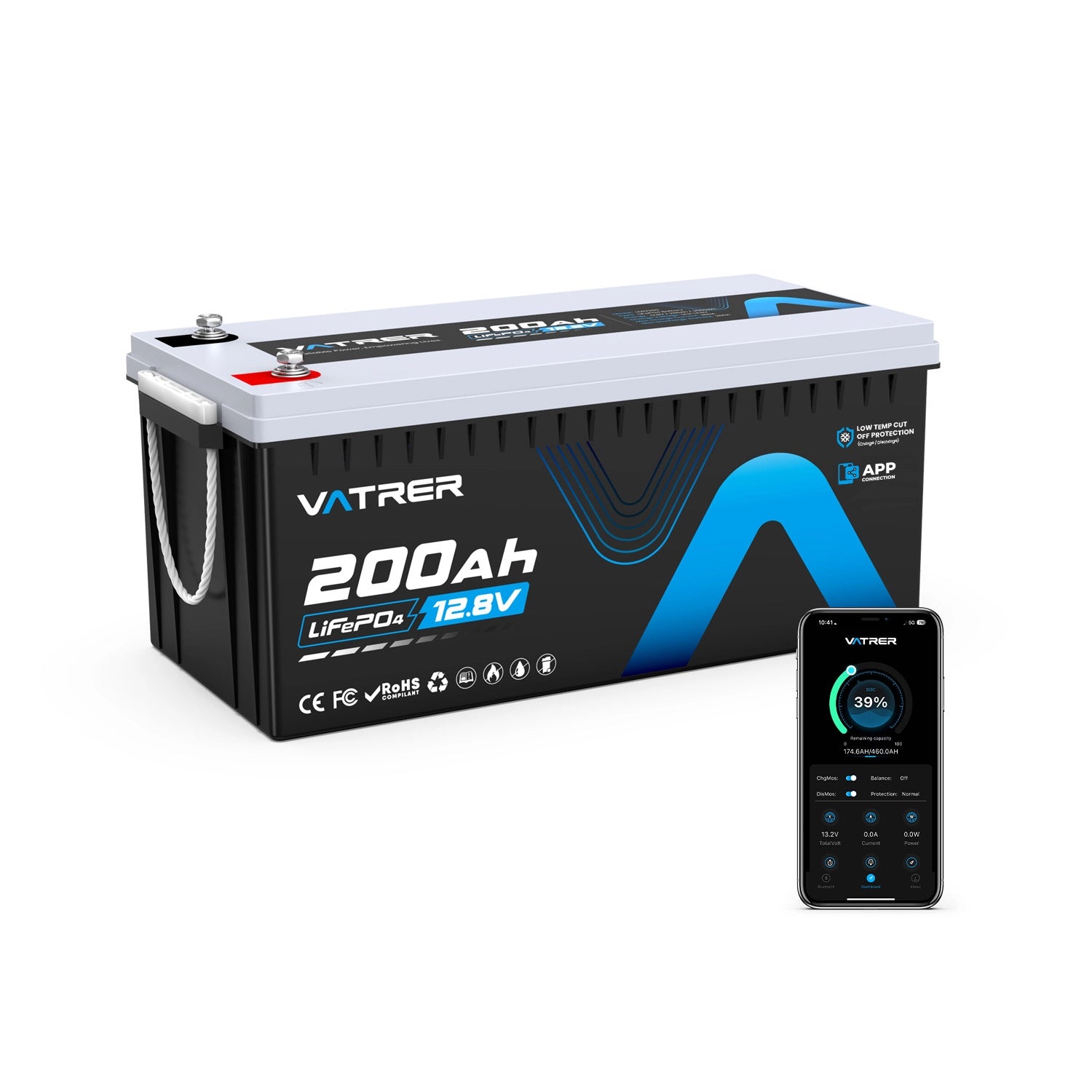 Vatrer 12V 200Ah Plus Lithium Battery with Bluetooth 200A BMS EU 12
