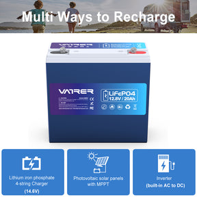 Vatrer 12V 20AH LiFePO4 Rechargeable Deep Cycle Lithium Battery 8