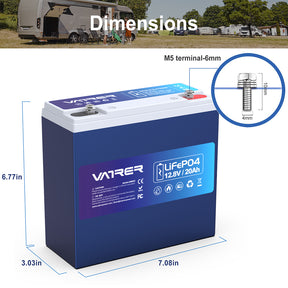 Vatrer 12V 20AH LiFePO4 Rechargeable Deep Cycle Lithium Battery 8
