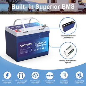 Vatrer 12V 30AH LiFePO4 Lithium Rechargeable Battery