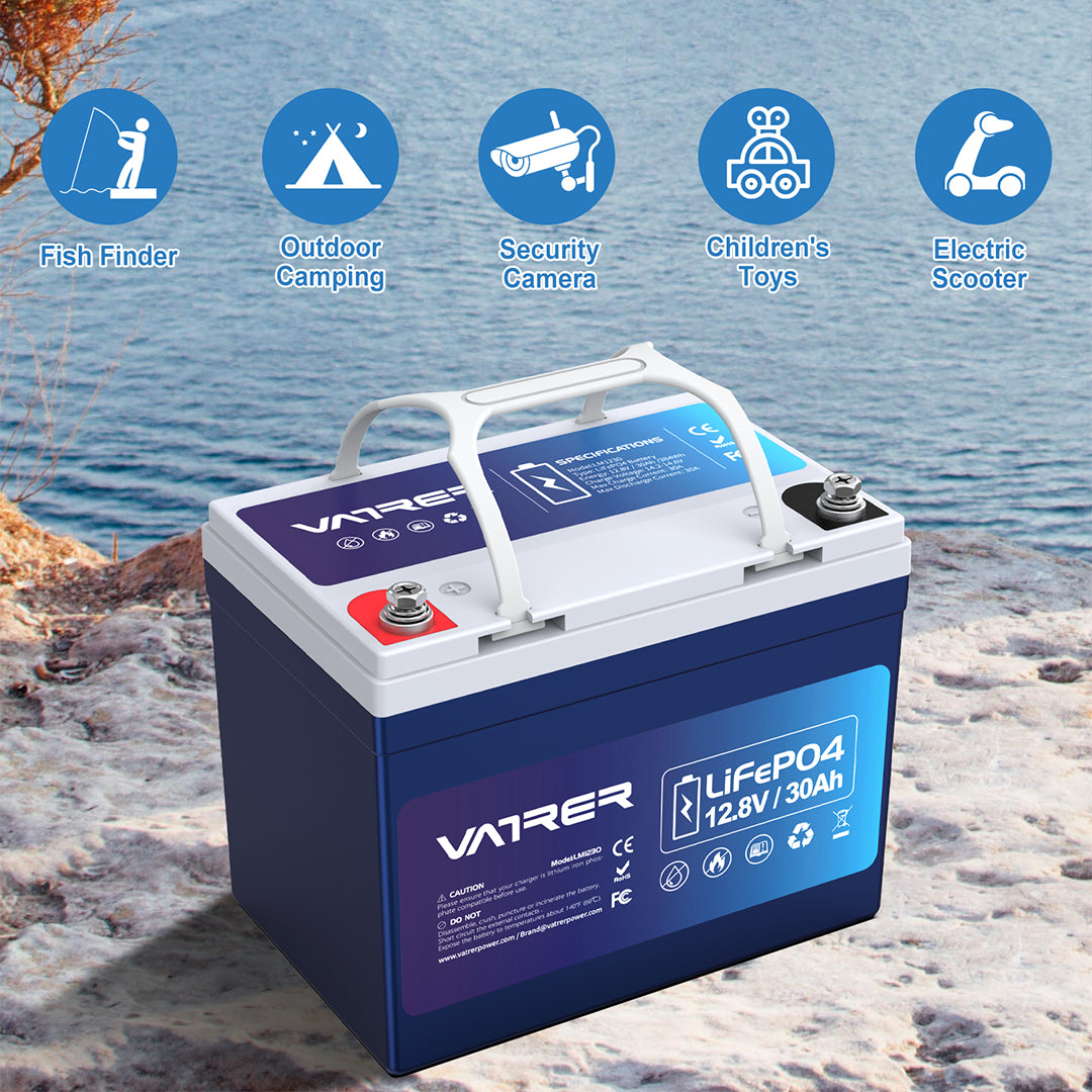 Vatrer 12V 30AH LiFePO4 Lithium Battery, Built-in 30A BMS, 5000+  Cycle-Vatrer