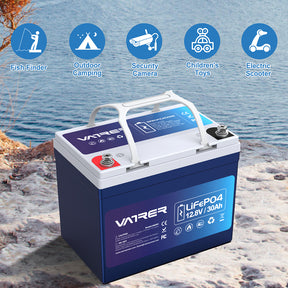 Vatrer 12V 30AH LiFePO4 Lithium Rechargeable Battery