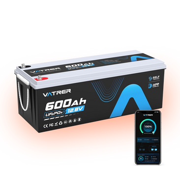 Vatrer 12V 600Ah Bluetooth lithium battery with self-heating and app monitoring