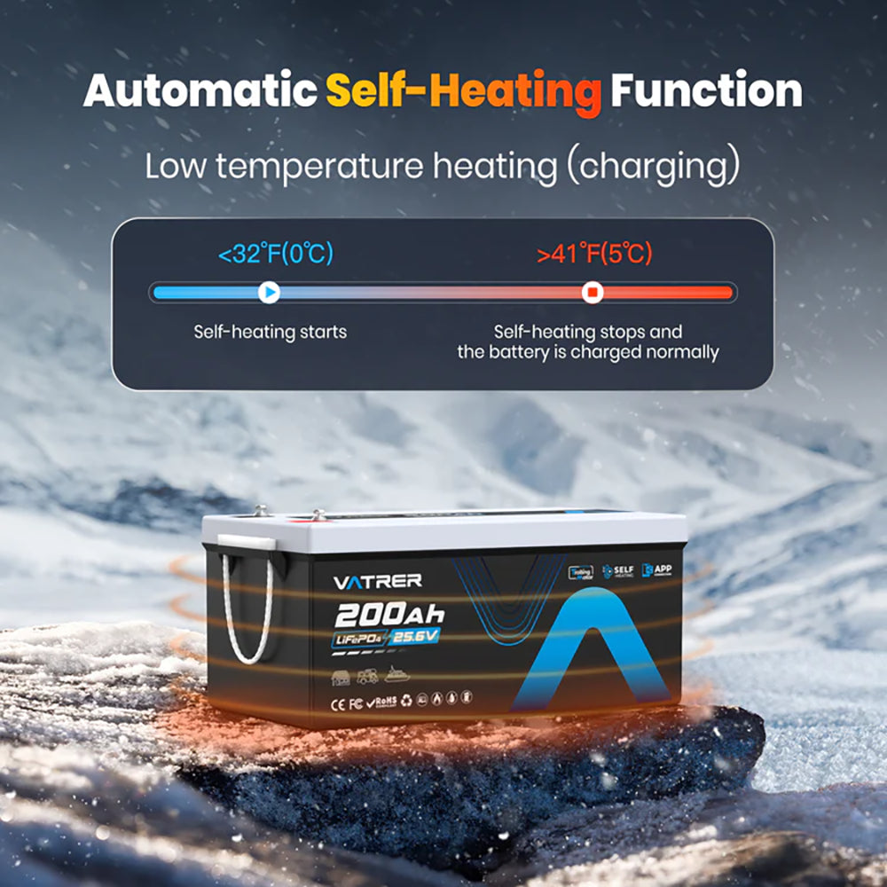 Vatrer 24V 200Ah Self-heating Bluetooth Lithium Battery