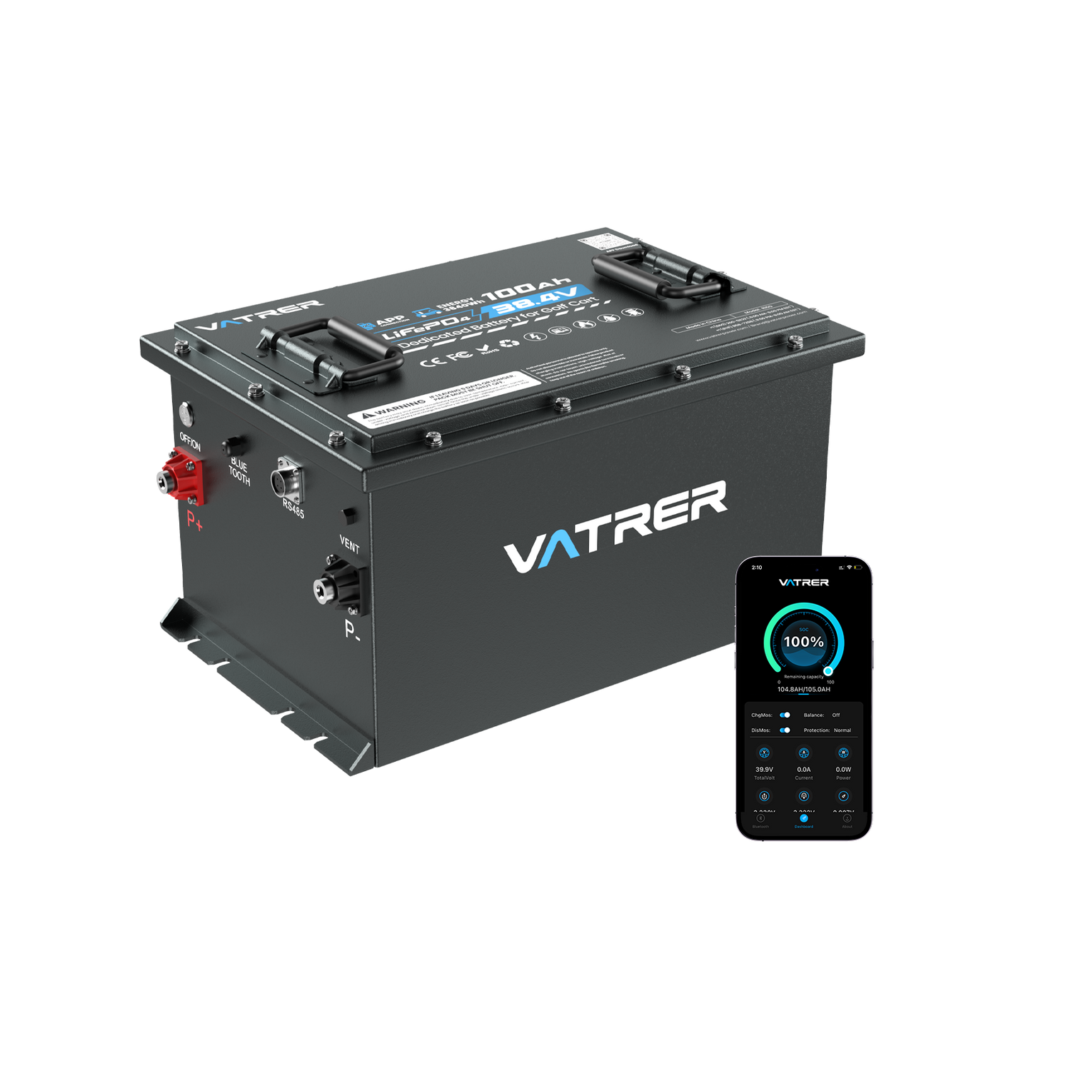 Vatrer 36V 100Ah Bluetooth Lithium Golf Cart Battery