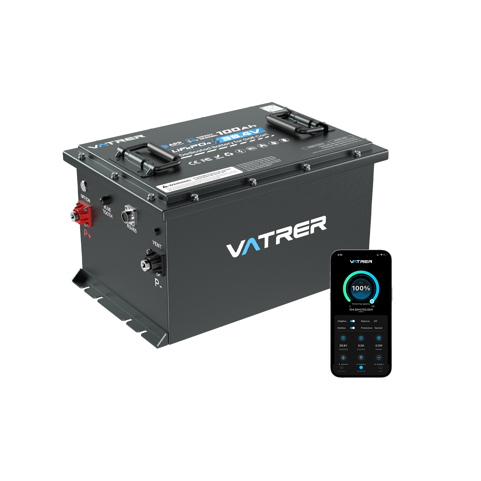 Vatrer 36V 100Ah Bluetooth Lithium Golf Cart Battery 13