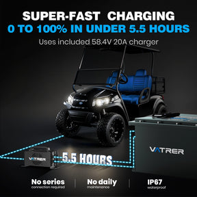 Vatrer 48V 105AH Lithium Golf Cart Battery, 200A BMS, 4000+ Cycles Lithium Battery, Max 10.24kW Power 8