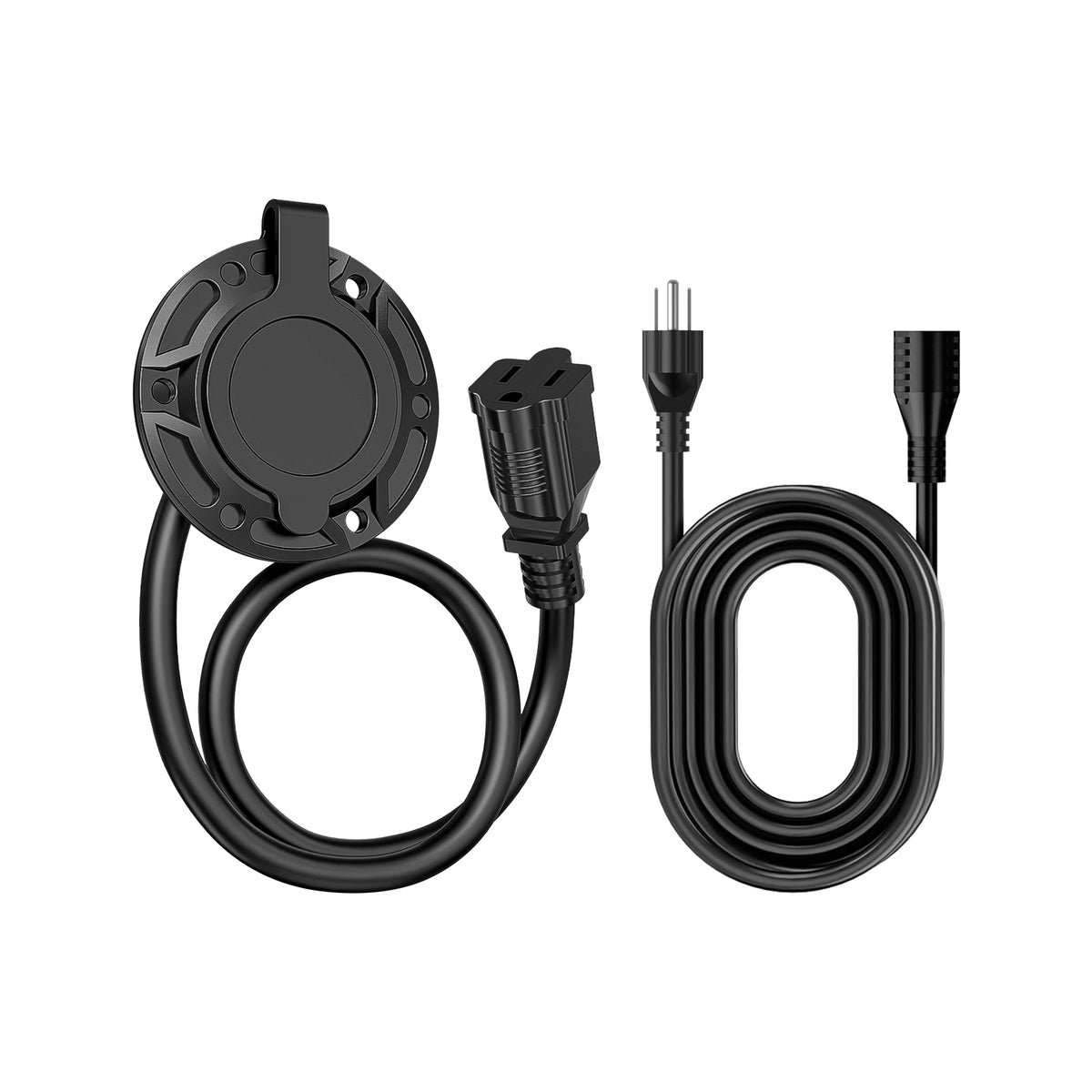 125V 15A AC Port Plug (with 42cm/16.54in Integrated Extension Cord and Water-Resistant Cap) & Power Extension Cord (3m/9.84ft), Power Inlet Socket Electrical Outlet Receptacle 11