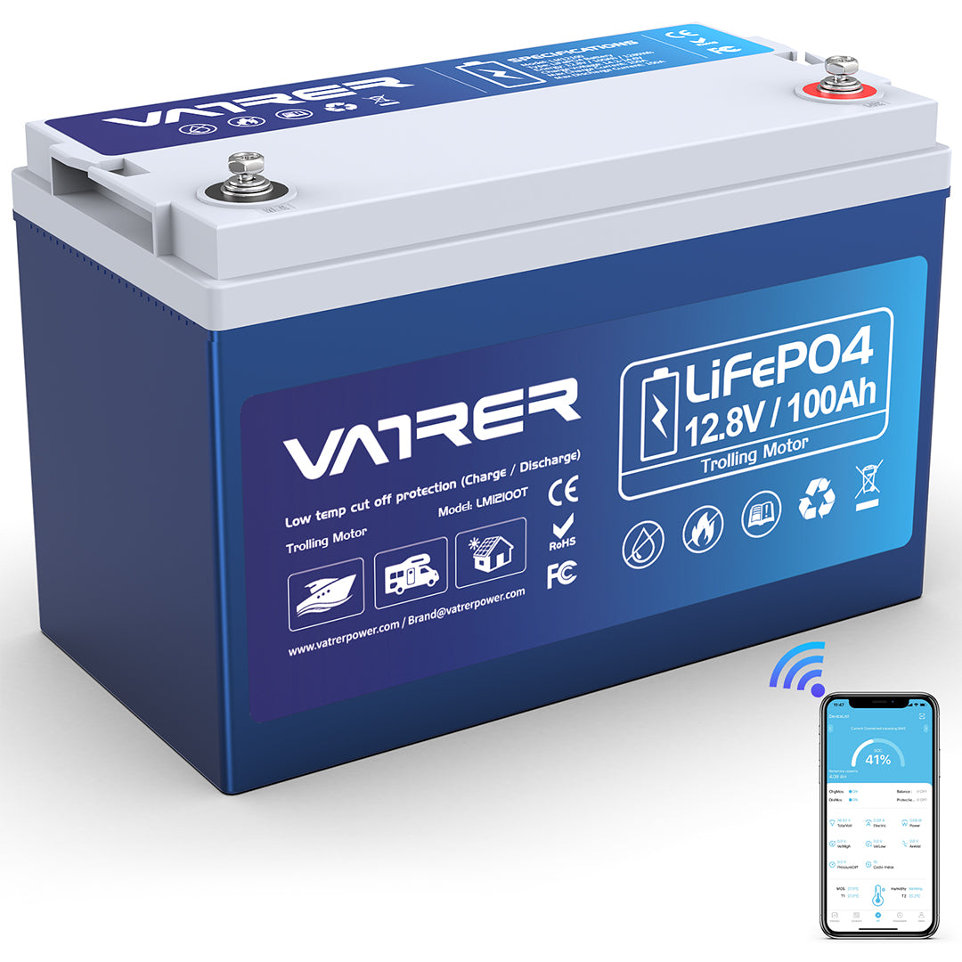Vatler 12V 100Ah 150A BMS LiFePO4 バッテリー トローリングモーター用