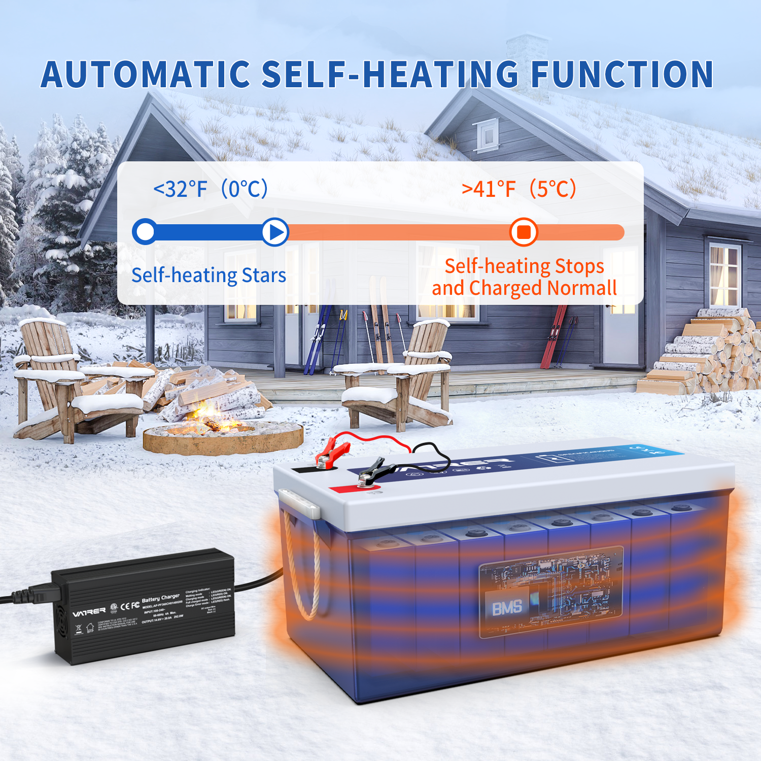 Vatrer 12V 300AH Bluetooth LiFePO4 リチウム電池（自己発熱付き） 12