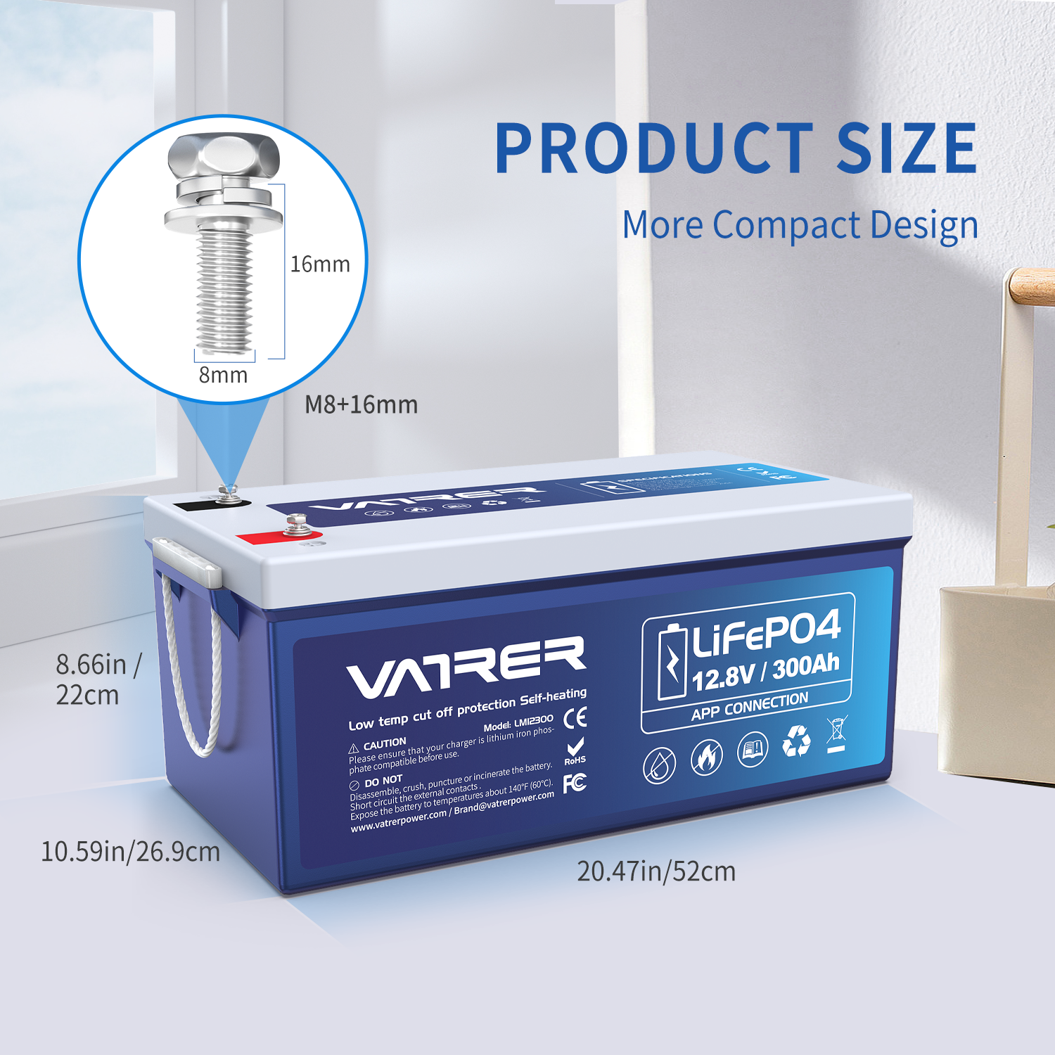 Vatrer 12V 300AH Bluetooth LiFePO4 リチウム電池（自己発熱付き） 12