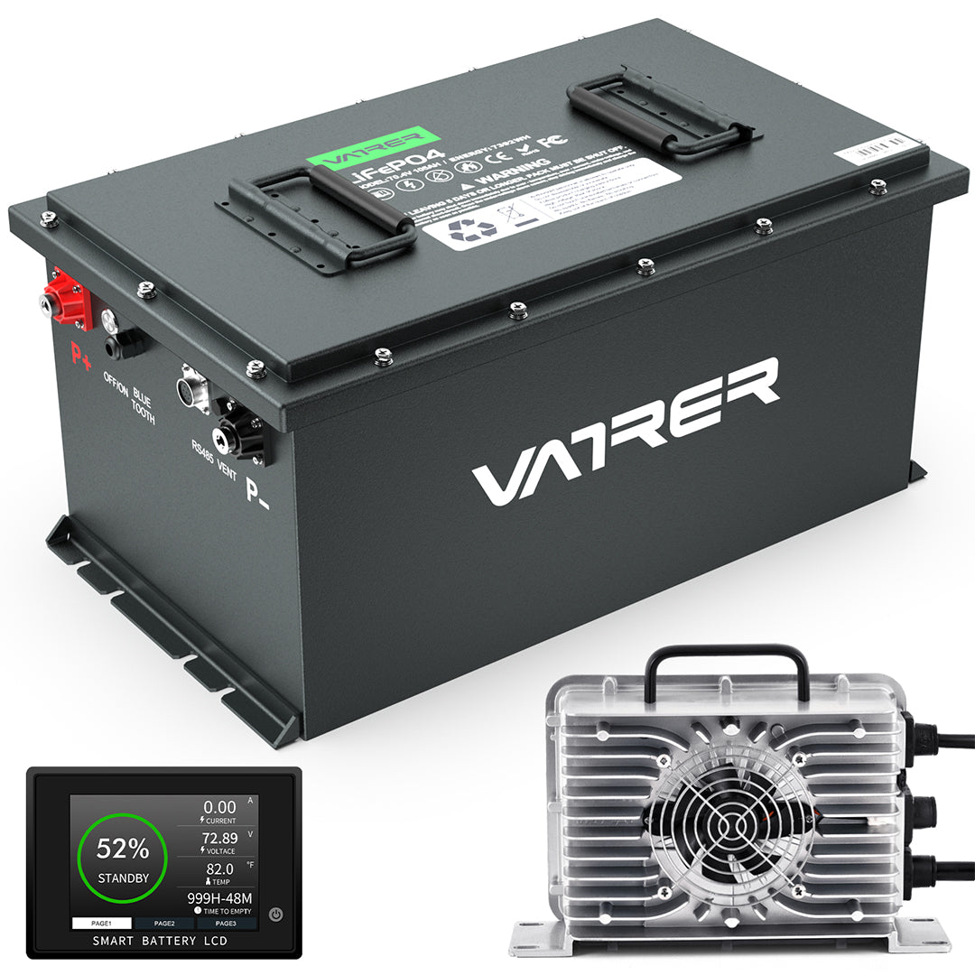 Vatrer 72V(70.4V) 105AH LiFePO4 Golf Cart Battery, Built-in 200A BMS, 4000+  Cycles Rechargeable Lithium Battery, Max 14.08kW Power Output