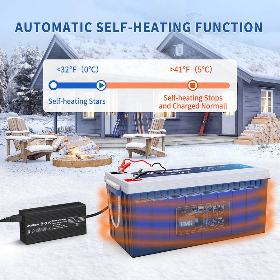 Vatrer 12V 200Ah 200A BMS Bluetooth LiFePO4 Lithium Self-Heated Batter ...