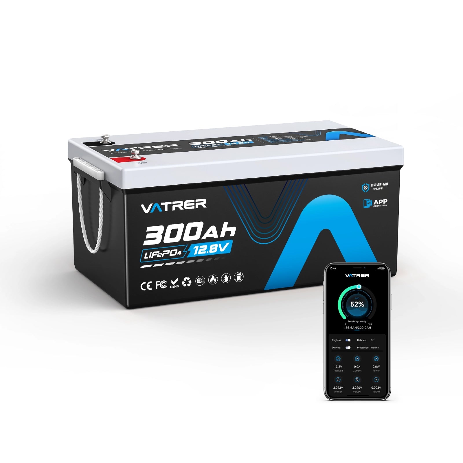 Vatrer 12V 300Ah Bluetooth LiFePO4 リチウム バッテリー JP 13