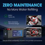 This RV lithium battery has a cycle life of over 5000, zero maintenance, and the terminals are not easily corroded. It does not require water injection and says goodbye to complicated series and parallel connections.